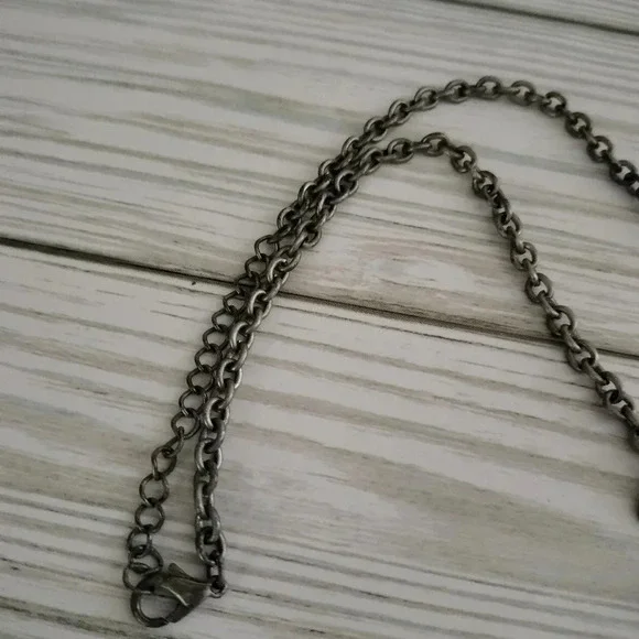 Boho Patina Pendant Blue Rhinestones Antique Silver Tone Statement Necklace - Picture 4 of 10